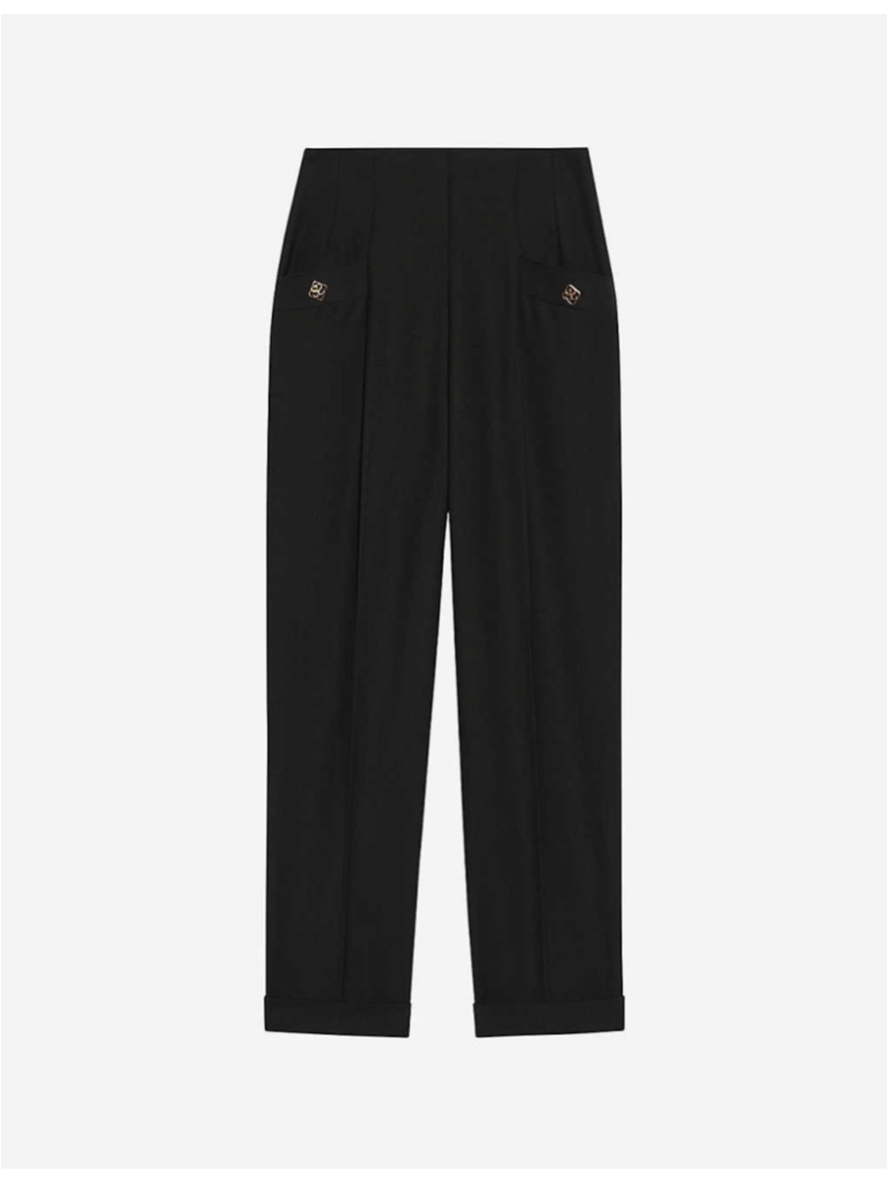 SANDRO Paris 36 Womens Black Wide Leg Hi-Rise Wool Blend Trousers Cuff Hem EUC